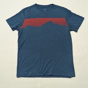 Men's Icebreaker L Blue and Red Merino Wool with Mountain Graphic T-Shirt